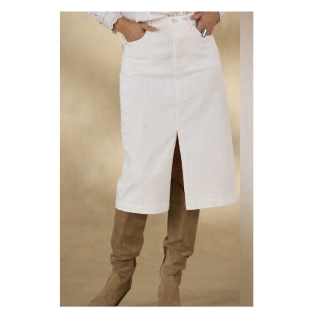 DRIFTWOOD Size 32 14 16 White Denim MIDI Skirt $128 Western Boho Modest